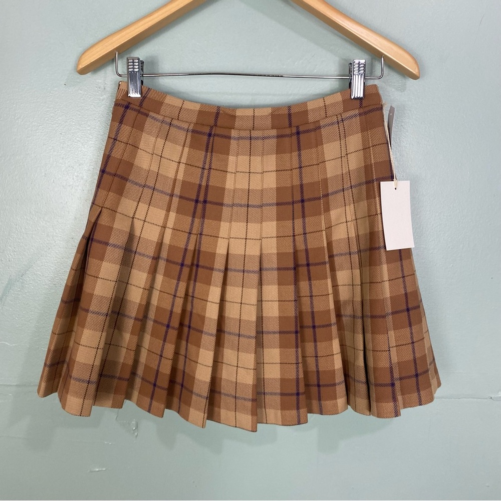 Aritzia Wilfred Juliet Wool Blend Brown Plaid Academia Skirt Pleated Sz 2 - Picture 4 of 5